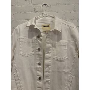 L'Agence Janelle Raw Edge Denim Jean Jacket Women L White Stretch Designer *$335
